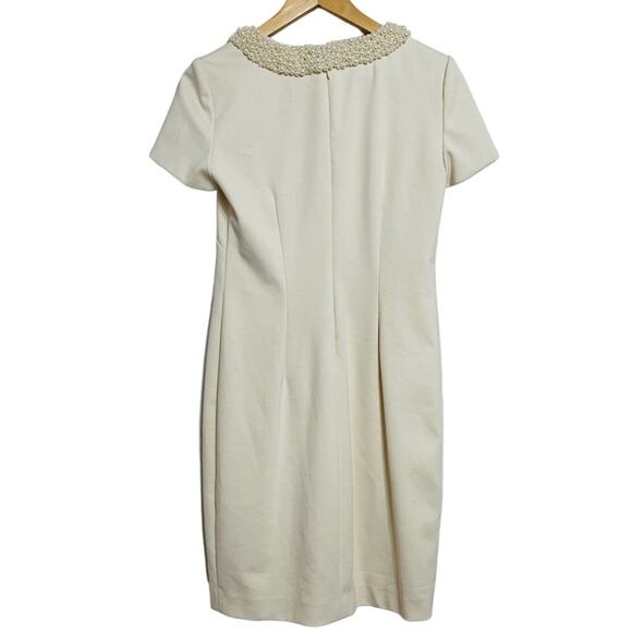 Jones New York Vintage Y2K Pearl Trim Ponte Off White Dress Size 4 - Picture 3 of 5